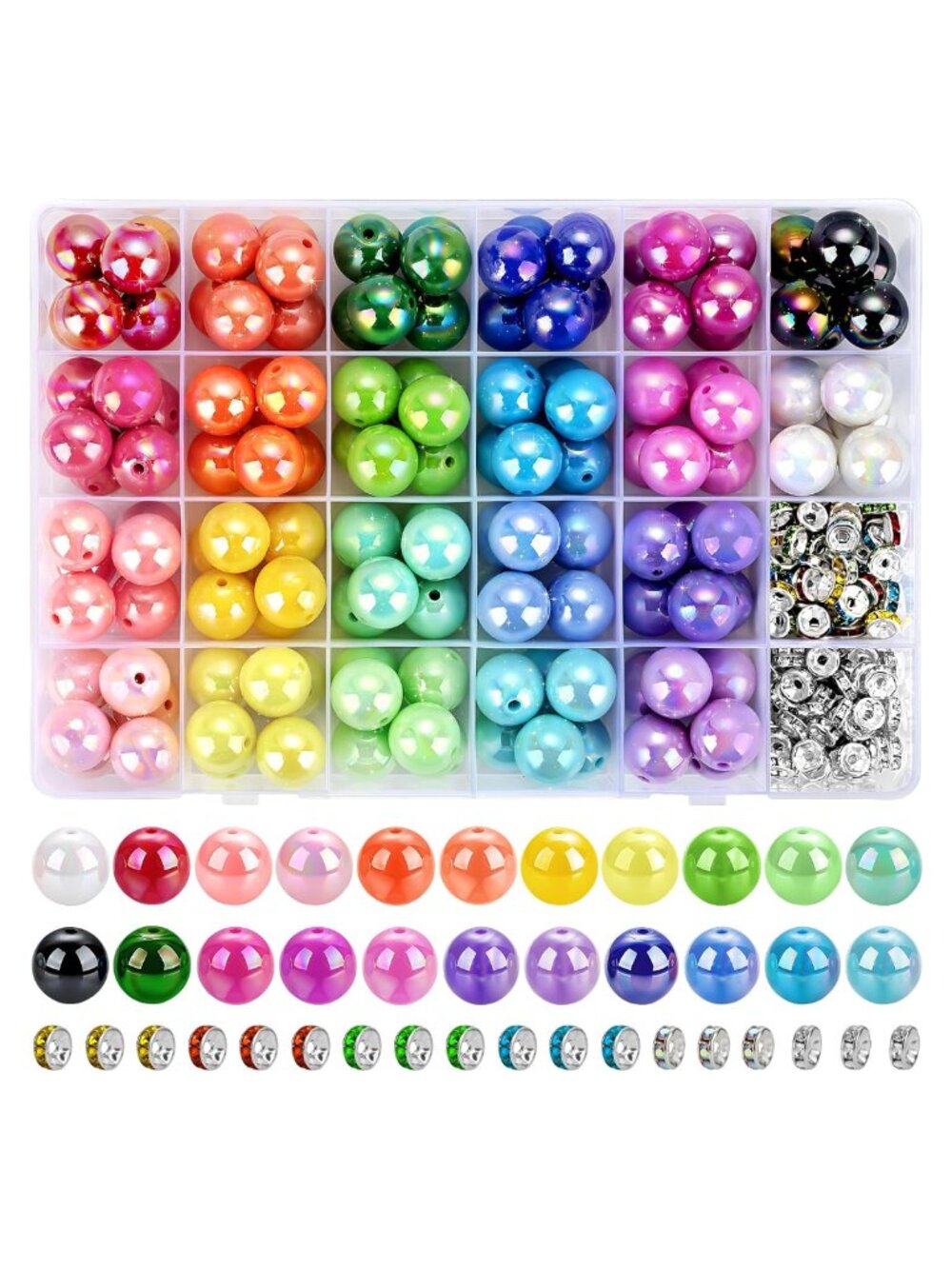 16mm Acrylic Focal Beads 232pc Kit with Rhinestone Spacers for Pens Keychains